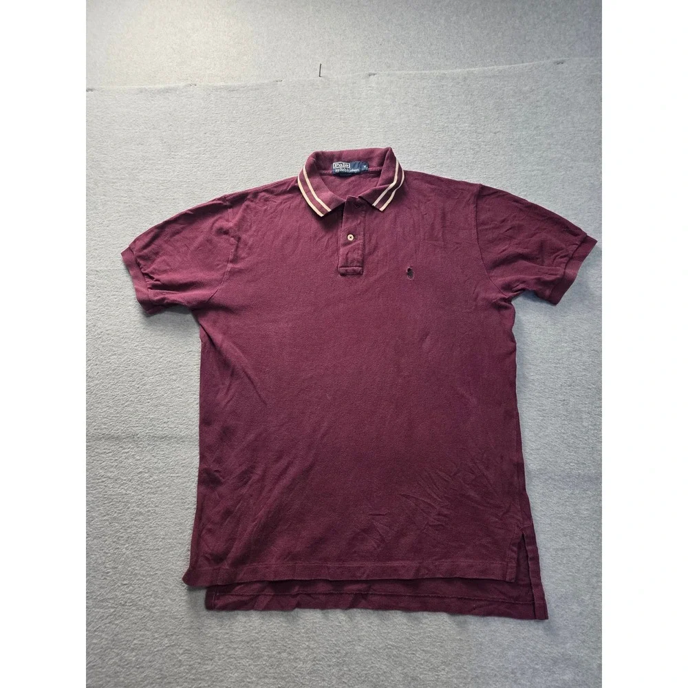 Polo Ralph Lauren Mens Burgundy‎ Cotton Pique Polo Shirt Tipped Collar Medium